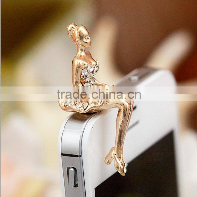bling bling angel girl anti dust plug charm, Diamond Bling Floral Anti Dust Earphone Jack Plug Stopper Cap for iPhone 3.5mm
