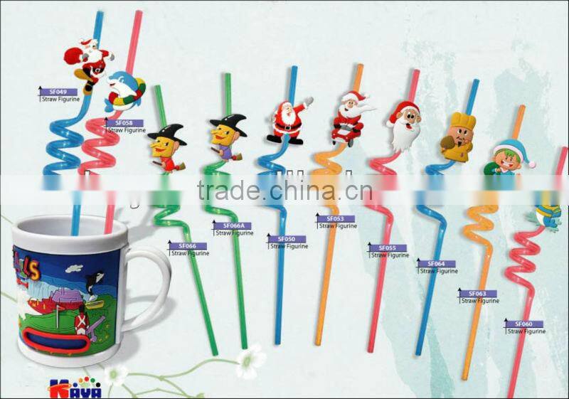Promotional and flexible food grade PET drinking straws with PVC cartoon