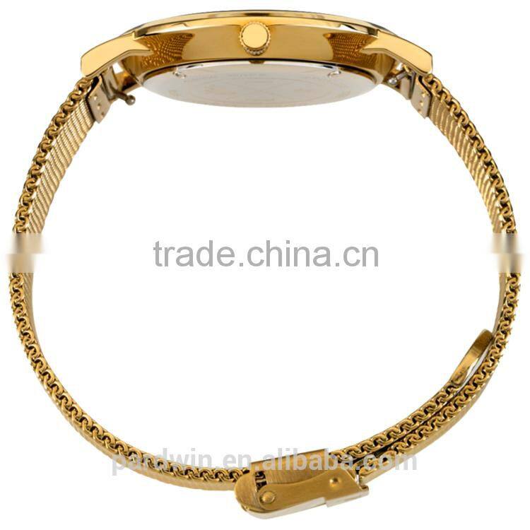 Polished gold plated 316L stainless steel material crystal sapphire 5ATM water resistant unisex watch