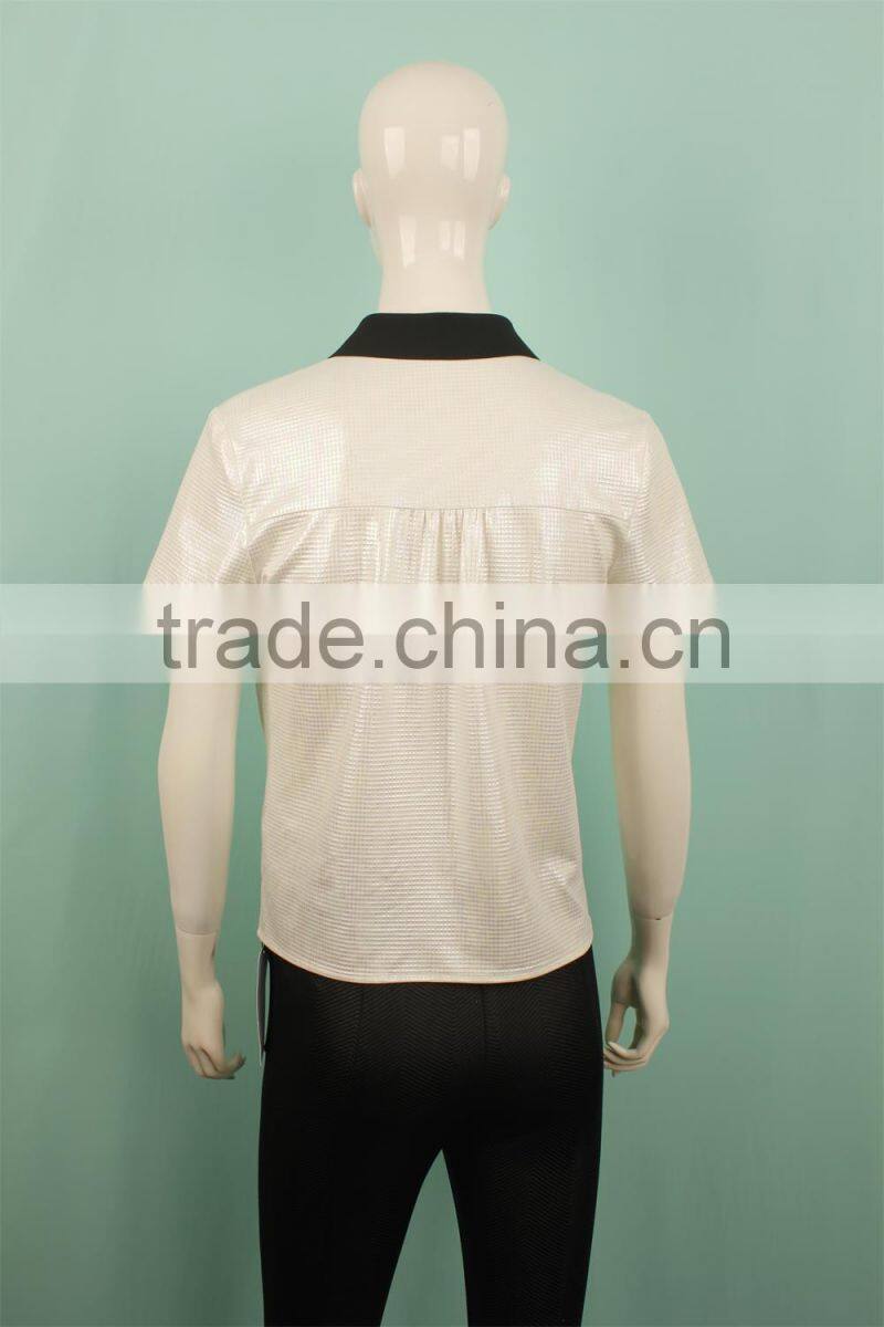 2016 latest fabric rib neckline polo shirt women shirt clothing