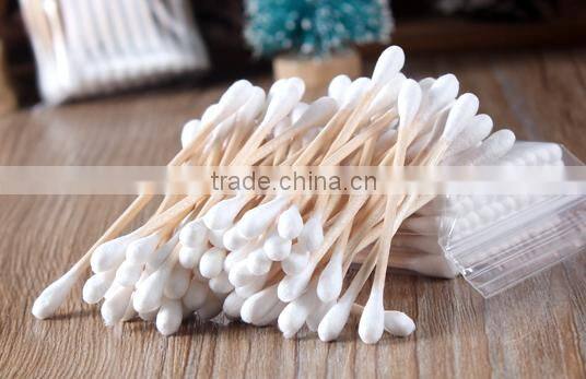 50pcs Double Ends Brich Wood Stick Cutton Disposable Beauty Clean Makeup Swabs
