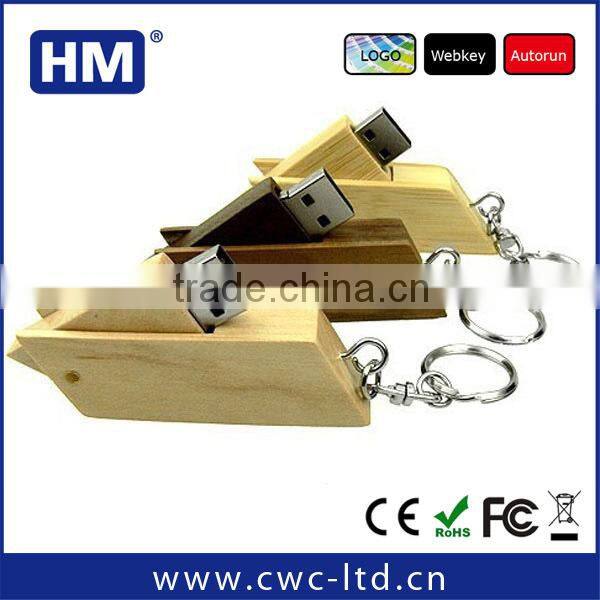 Popular wood swivel USB memory stick with key chain 2GB4GB8GB16GB wooden USB stick Custom Solution print/laser engraving LOGO