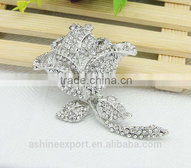 Bridal beautiful honorable Rose flower rhinestone brooch/handmade rhinestone brooch