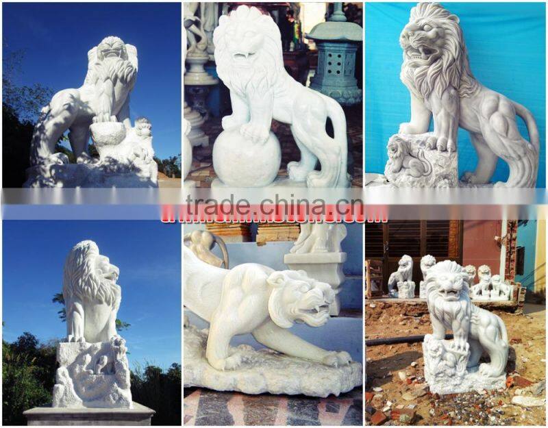 Vietnam Traditional Lion Statue Marble Stone Hand Carved Sculpture for Home Garden No 14