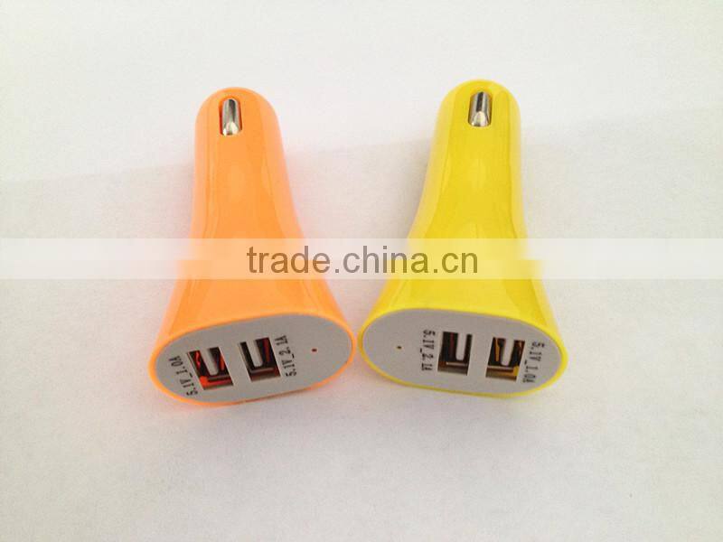 Promotional 2.1A+1A dual in-car charger 5V 2 in 1 car charger with IC smart chip