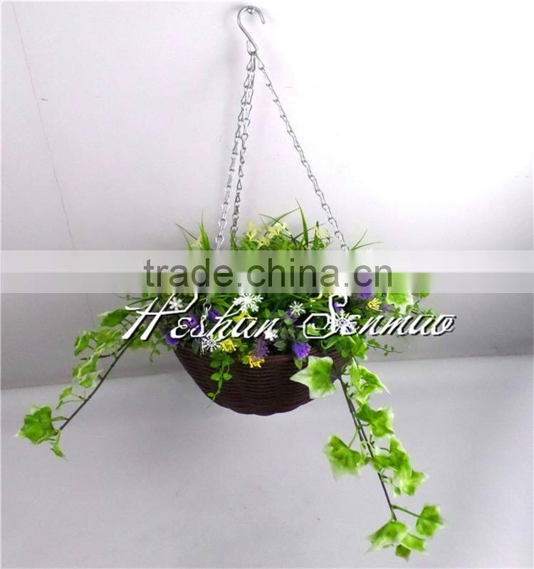 Hot sale PE material 2016 new style artificial hanging basket plant for wall decoration