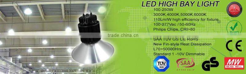 Meanwell driver 100w-250w industrial lighting led high bay light 200w