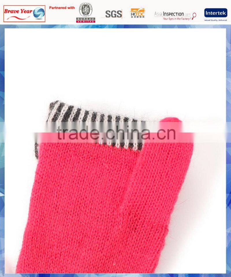 pink fairisle knitting women fingerless gloves with cover and one finger