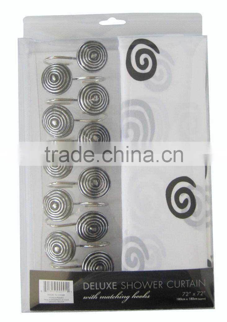 classic round pattern design peva shower curtain with resin hooks