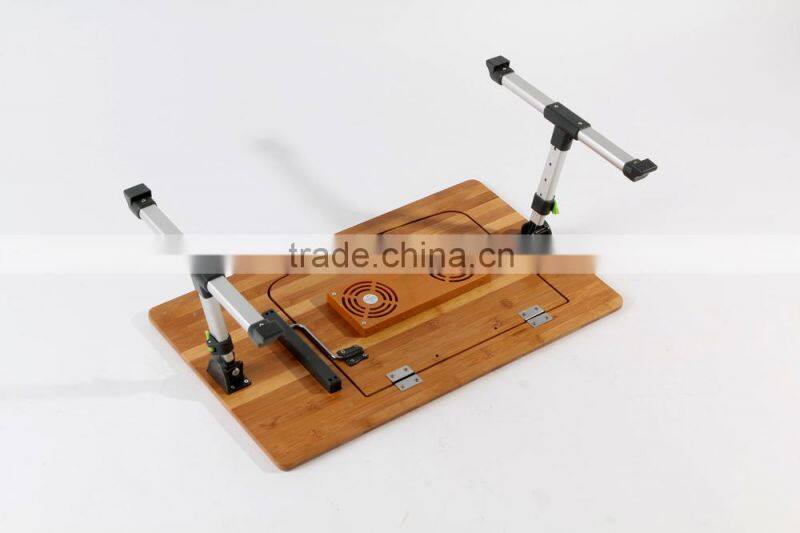 portable bamboo laptop desk with aluminium legs and usb fan