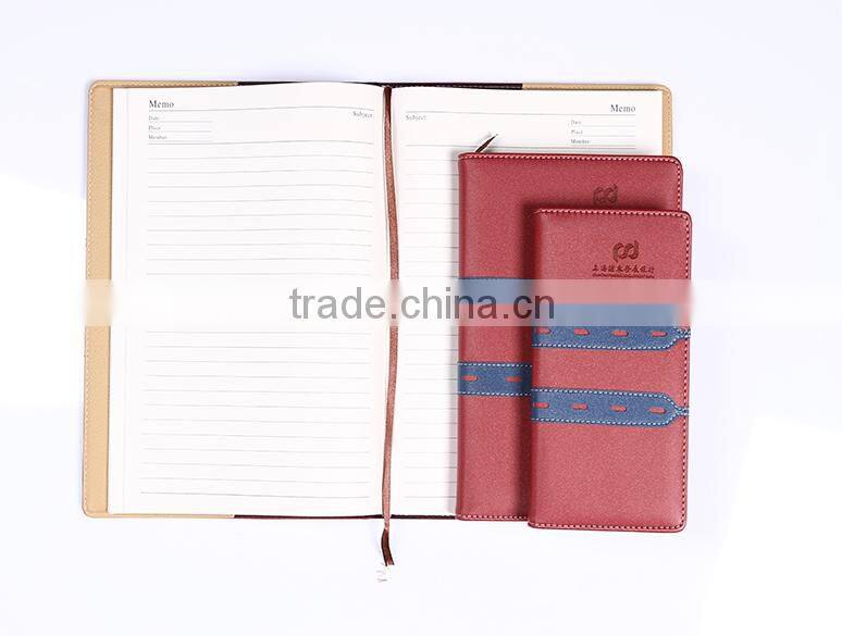 Decorative artificial leather cover glue binding a6/a5/a4 diary with embossing logo and line print