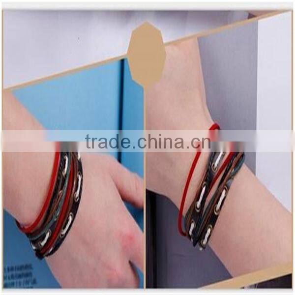 Leather Rope Bronze Button Bracelet Color Multicolor Handmade Bracelet