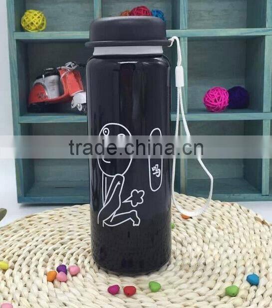 420ml single wall stainless steel sports/outdoor water bottle with pattern and plastic lid