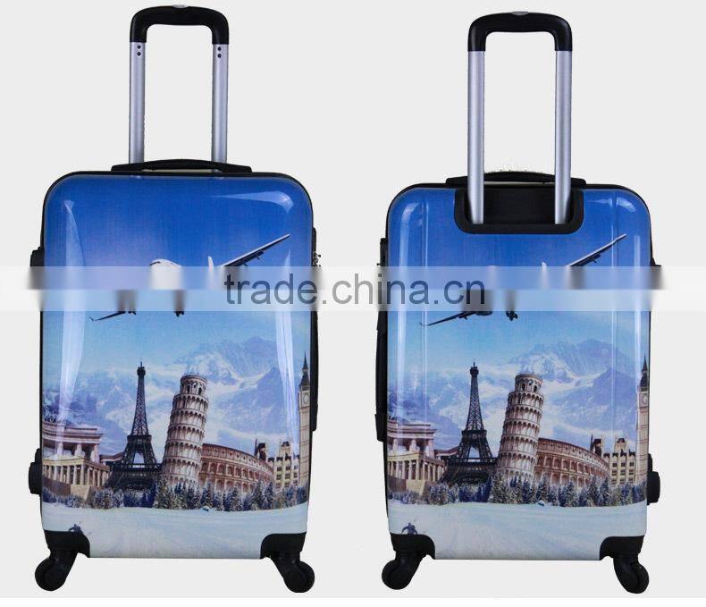 2016 Newest design travel luggage case cheap PC printing trolley luggage with lock and 4 universal wheels