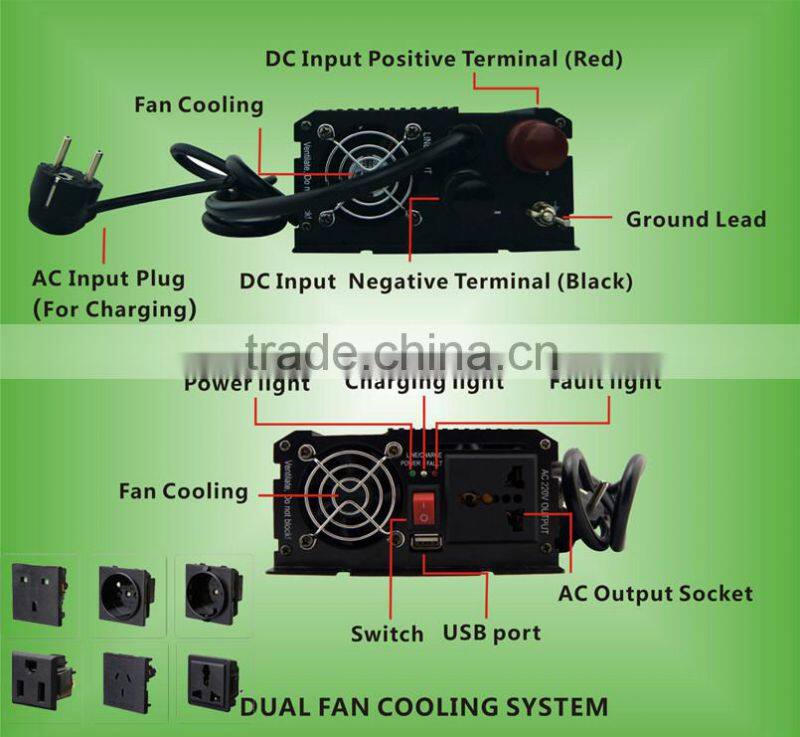 1500W Auto Car Vehicle Power Inverter DC 12V To AC 220V Charger Battery USB