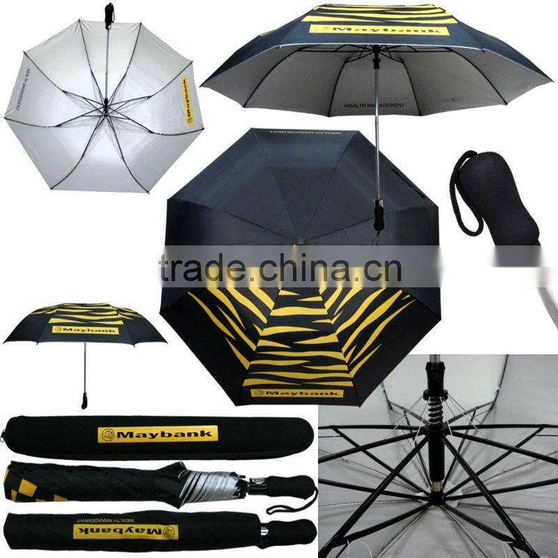 black auto 2 folding advertising golf umbrella
