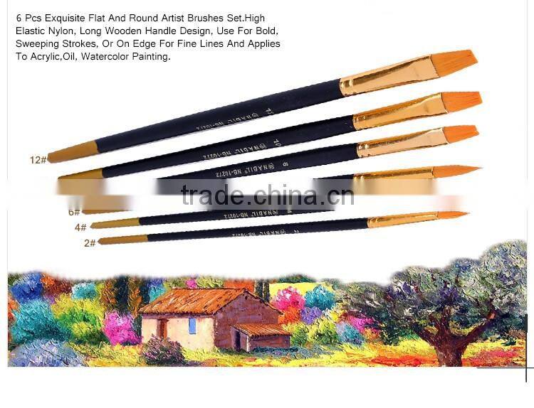 Top Quality Wooden Handle Gold Round And Flat Artist Nylon Brush Oil Acrylic Paint Brush For Professional Artist