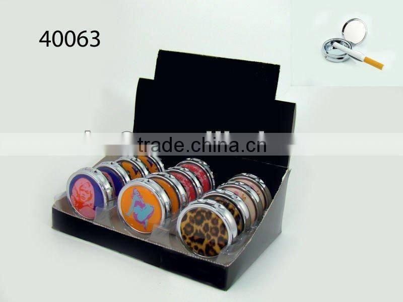 Promotion round mini metal ashtray with Logo Printing and rhinestone cover