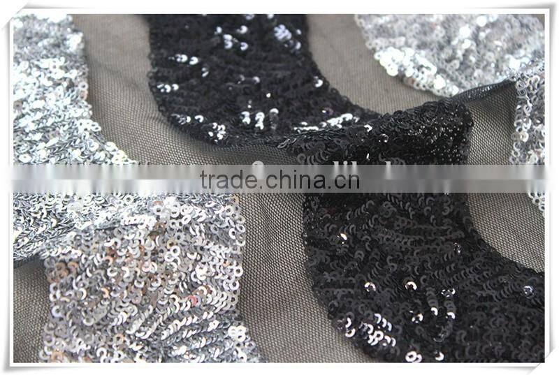 Latest black and silver wave sequin pattern textile fabric, sequin fabric textile for home textile
