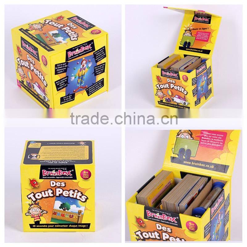 Lid hinged base with extend flap rigid paper print box for play card