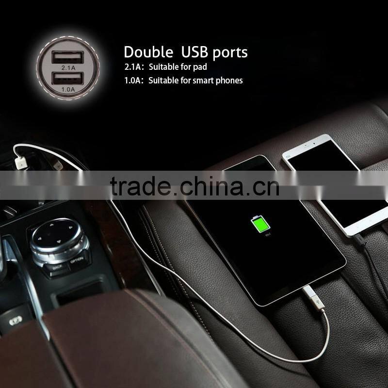 Latest promotional portable dual usb car charger for smart device charging in stock