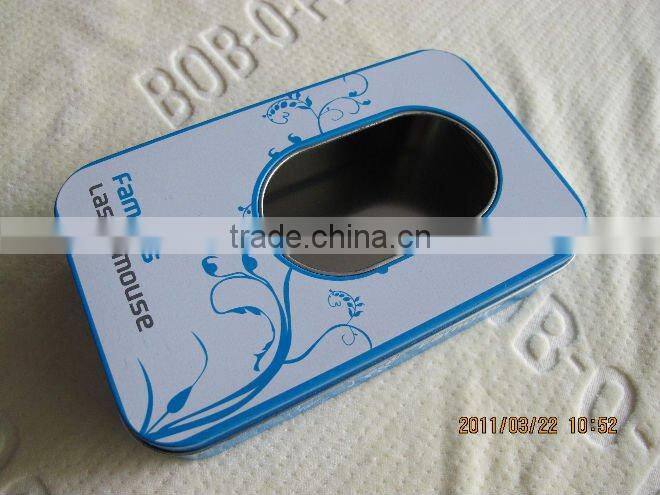 rectangular wihite size180*110*40mm small with oval shape window thin packing tin box