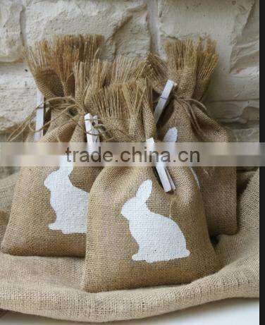 Funny Rabbit Printed Logo Gift Bags,Burlap Drawstring Easter Gift Bags