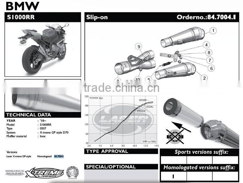 For BMW S1000RR 2010- Motorcycle Exhaust Pipe LASER "X-treme" slip-on mufflerset "GP-style" D70