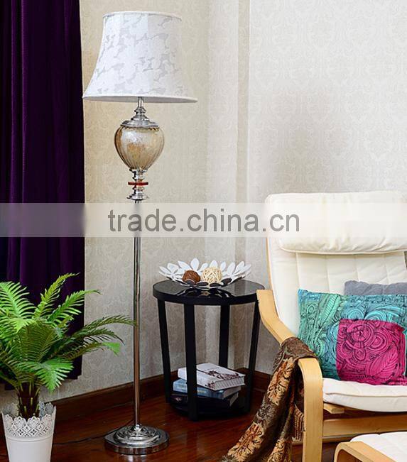 Flower pattern artistic glass floor lamp with white color flower fabric lampshade