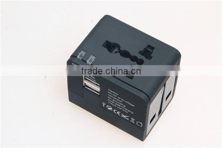 Factory High Quality Universal Travel Adapter with double USB Charger World Travel Adapter USB Travel Adapter of 1000MA