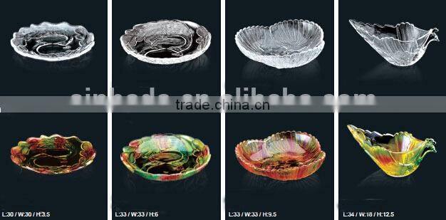 High quality glass fruit plate with embossing designs,decorative plate