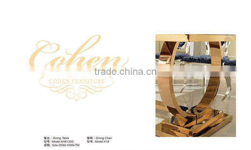 Contemporary stainless steel legs marble luxury dining table, marble top dining table, stone dining table AH6130