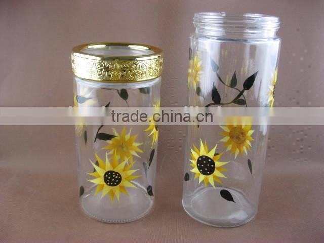 glass cookie jar with printing sun flower