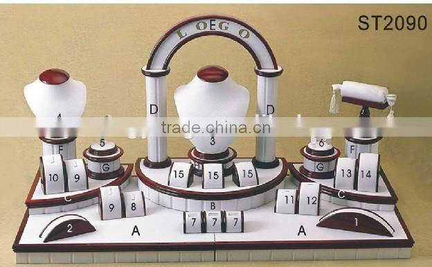 Custom design shop decora ring earring necklace painted wooden jewelry display set