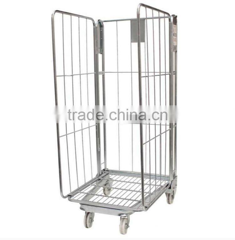 four wheel storage tool cart foldable container roll cages with shelves