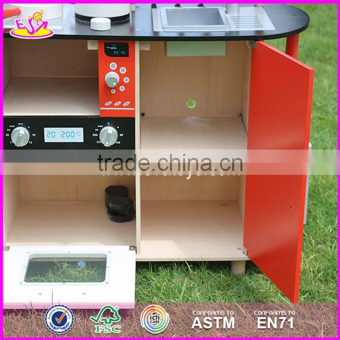 2017 New design red kids pretend play wooden kitchen toy W10C211