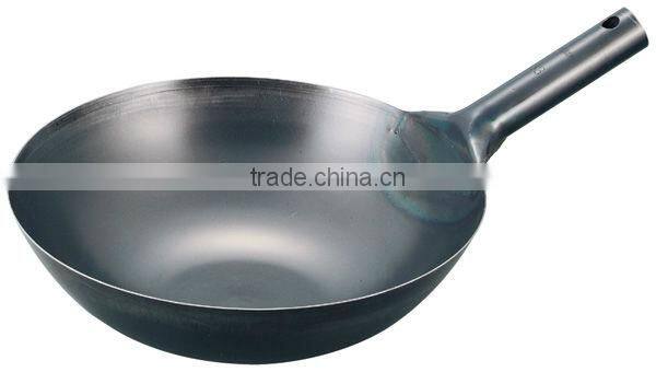 Iron Blue Temper Press Chinese Single Handle Fry Pan
