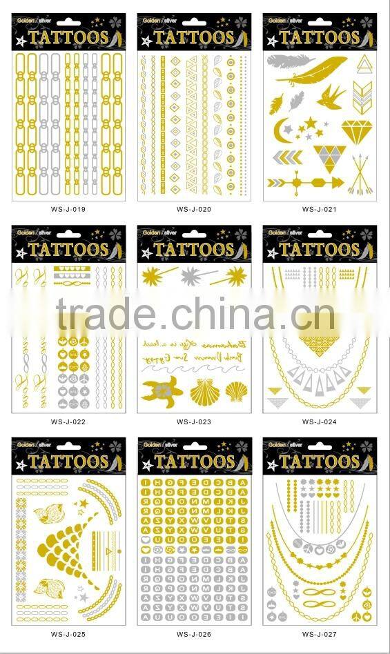 T005-003 Gold And Silver Temporary Glitter Removal Letter Tattoo Stickers