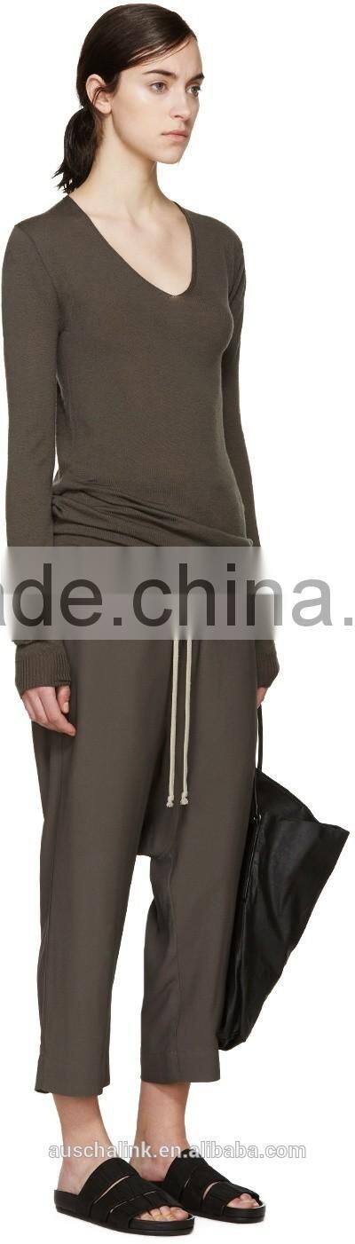 new style grey pure wool long sleeve V neck sweater design for girls