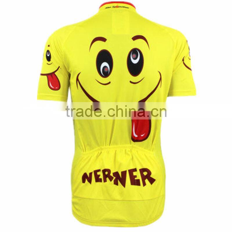 Smile Face Cycling Short Sleeve Jersey Mens Yellow Jerseys