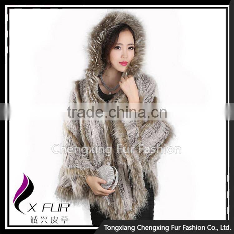 CX-B-95A Wholesale Elegance Real Rabbit Fur Poncho Shawl / Jacket / Coats