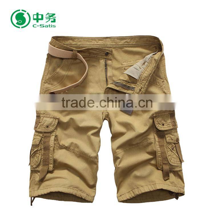 Wholesale Garment Dyed Multi Pockets 100% Cotton Twill Mens Blank Cargo Shorts