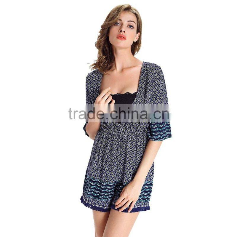 Vintage Floral Casual Style Plus Size xxxl women clothing playsuit Rompers v neck