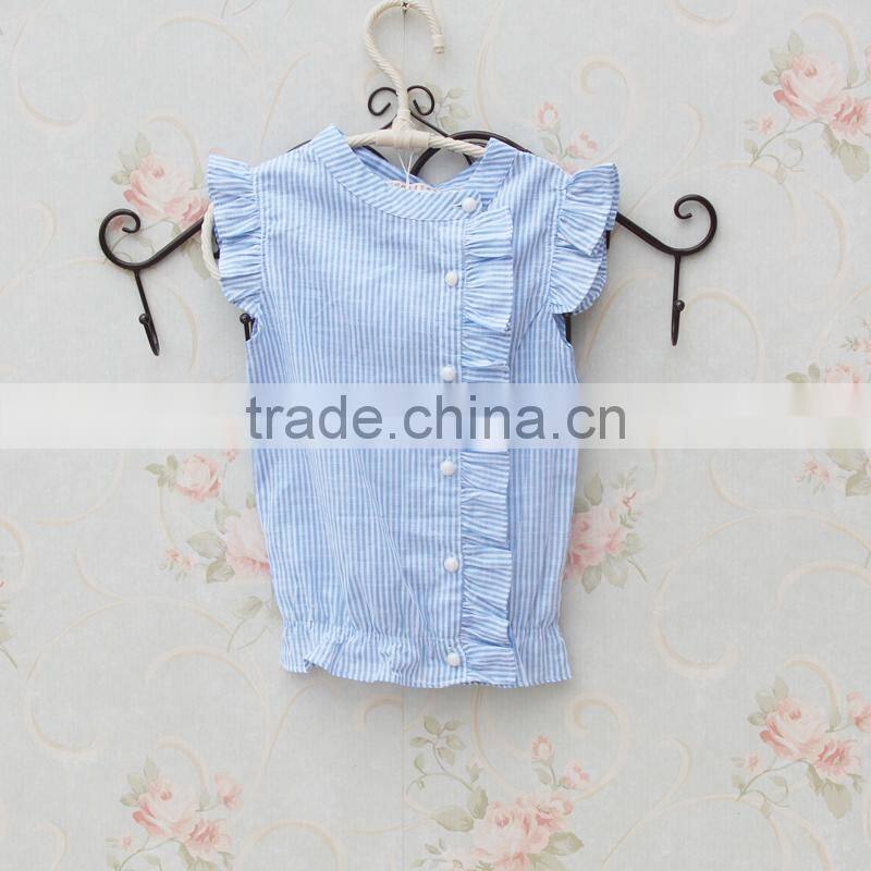 Child Girl Boutique Outfits Pearl Buttons Flutter Shirt With White Shorts Factory Direct Sale