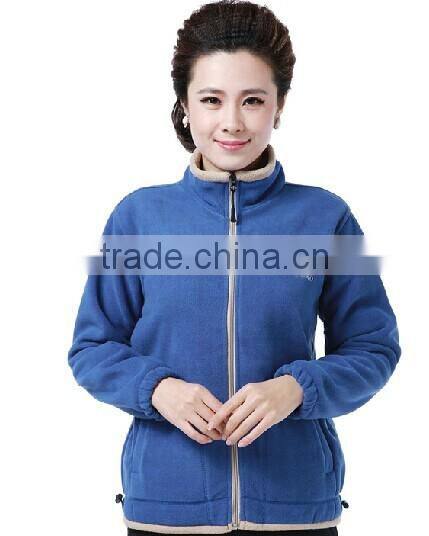 Fashion Ladies Long Sleeve Stand Collar 100% Polyester Polar Fleece Sweatshirt /Jacket /Sweater With Elastic Cuff & Bottom