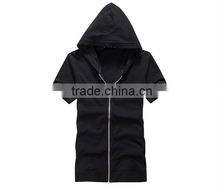 hot sale custom cotton/spandex men's short sleeve black hoodie