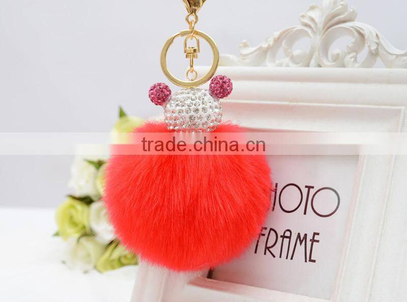 Faux Fur Pompom Key Chains Rhinestone Keychains Ladies Perfume Bottle Key Chain Rings Holder Cover Women fmq-13