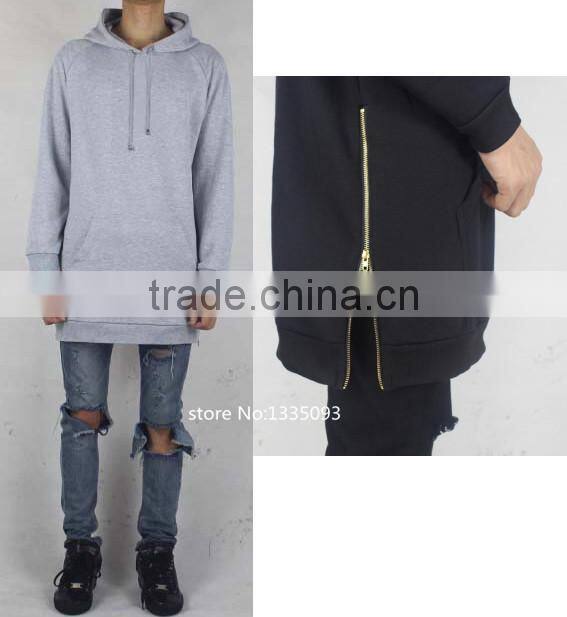Long Black/White Side Zipper Man Hiphop Sweatshirt big and tall Hoodies