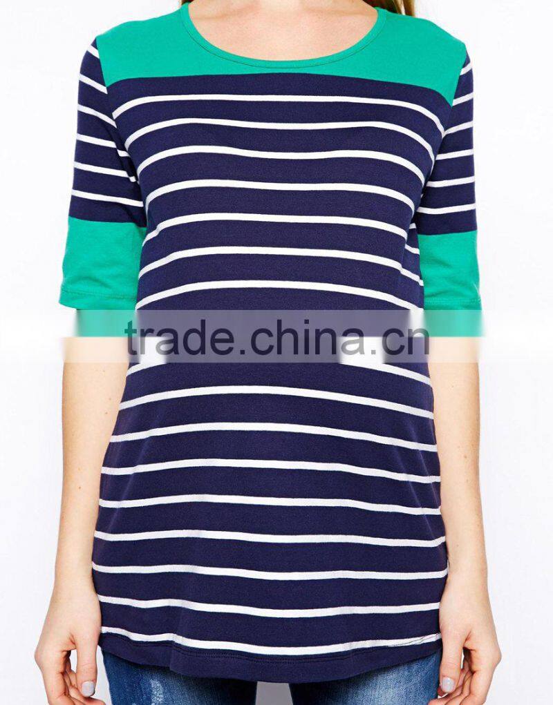 Maternity Exclusive Color Block Breton Stripe Top