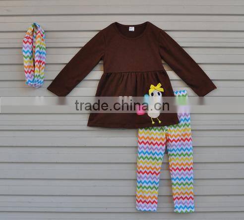 Yiwu factory wholesale Thanksgiving girl's Turkey rainbow-patterned sbaby clothes set